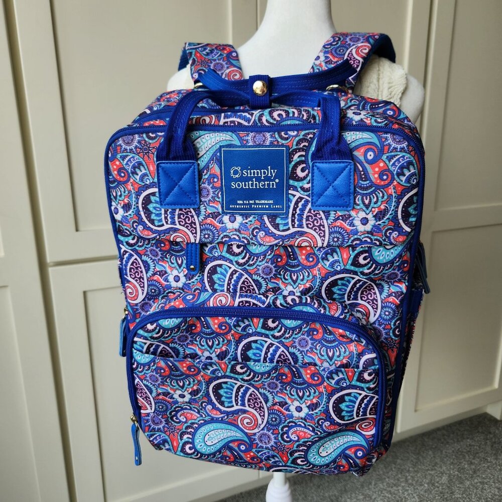 Large Simply Southern Blue Paisley Backpack Academia School Pretty Colorful Cute
